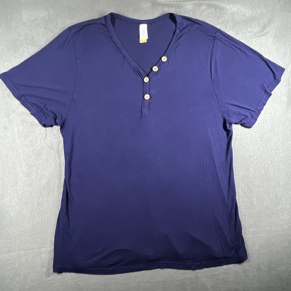 Eanklosco Henley Shirt Button Up V-Neck Short Sleeve Top Blue 2XL